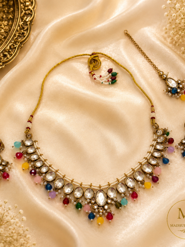 Multicolor Kundan Beaded Necklace Set
