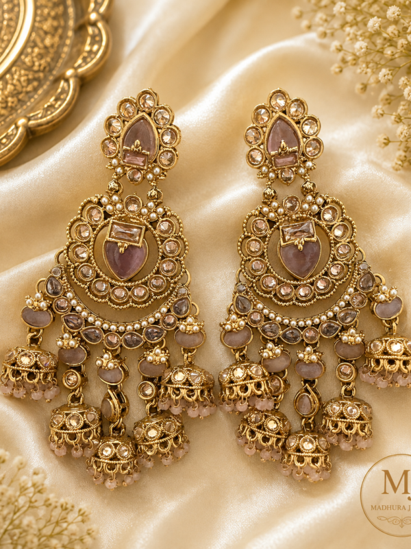 Rose Quartz / Blush Pink Kundan Jhumka Earrings