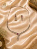 Silver & Pink-Red Stone Necklace Set