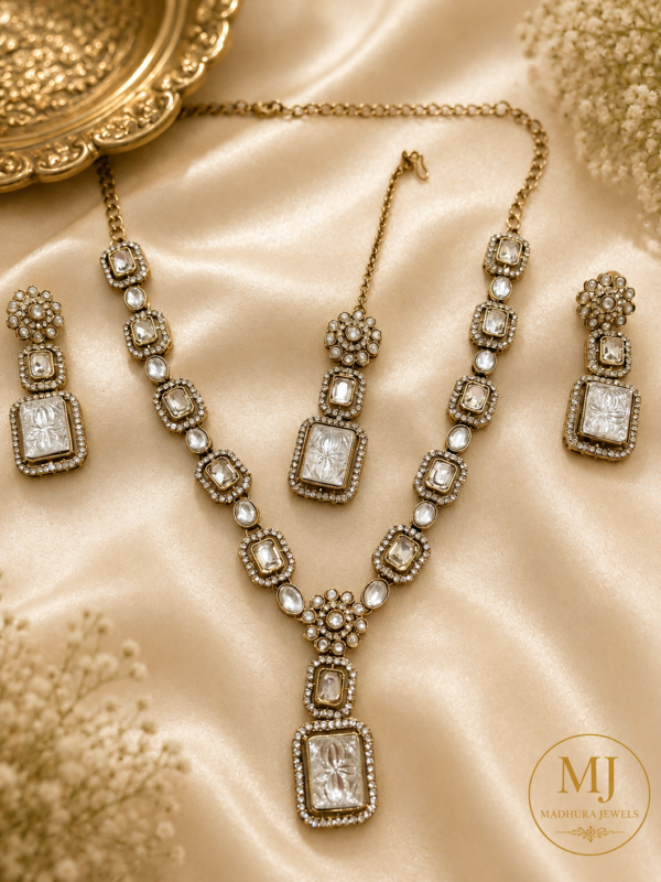 Silver Crystal Floral Necklace Set