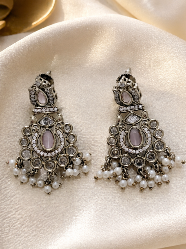 Antique Silver-Tone Pearl Chandelier Earrings