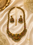 Lakshmi Temple Jewellery Necklace Set – Green & Pink