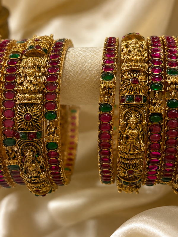 Ruby & Green Temple Bangle Set
