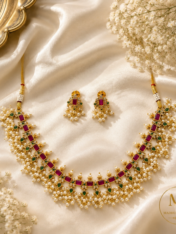 Pink & Green Kundan-Style Necklace Set