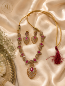 Gold Floral Necklace Set with Maroon Accents