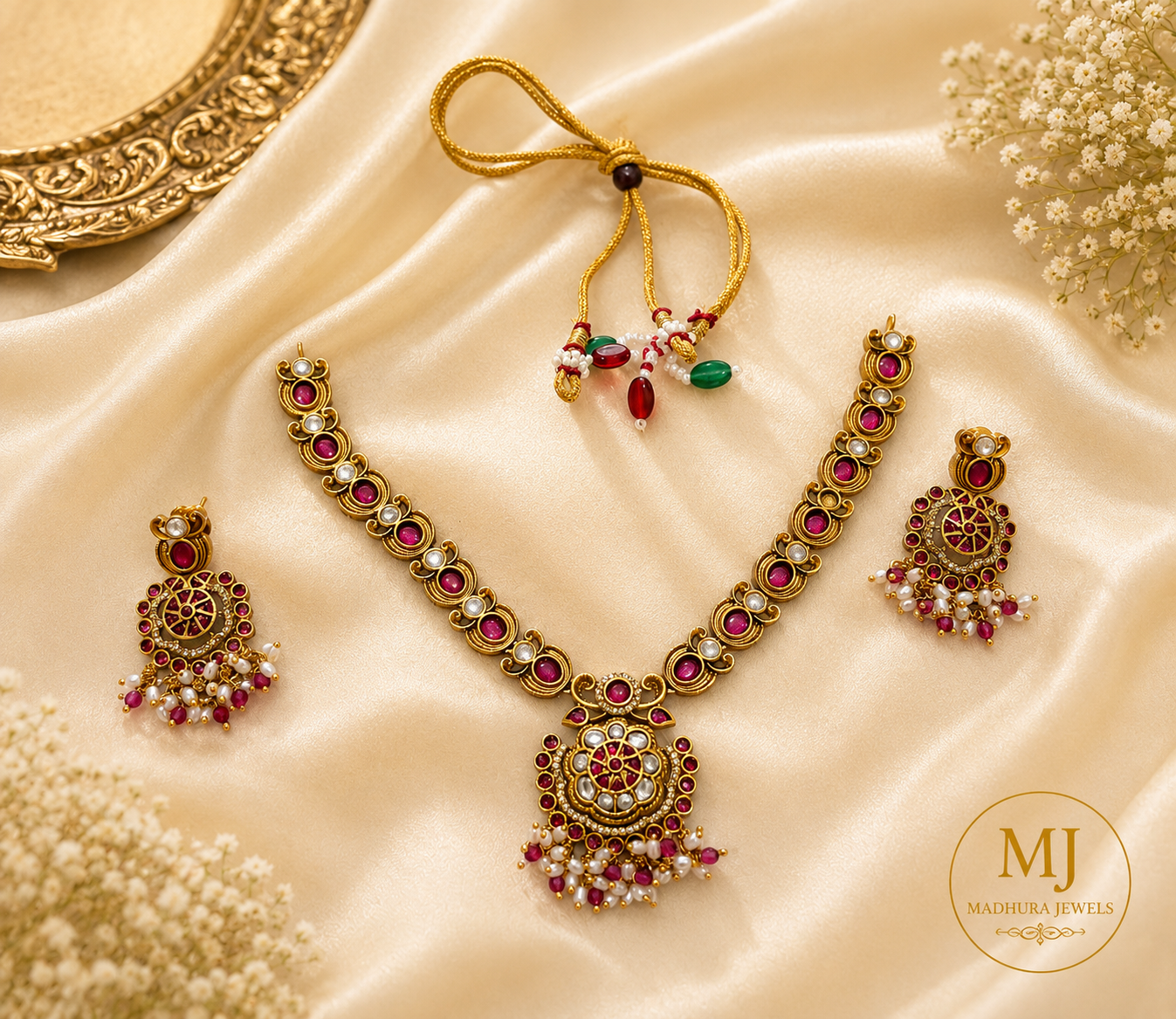 Ruby Pink Antique Necklace Set