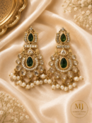 Emerald Green Kundan Pearl Chandbali Earrings