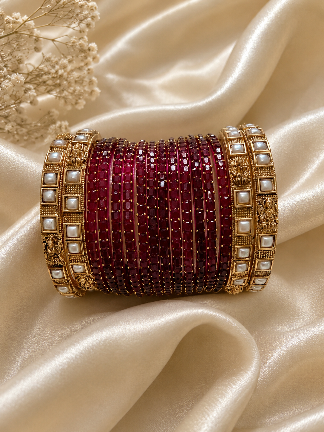 Deep Burgundy Pearl Temple Bangles