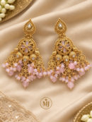 Gold-Tone Floral & Pink Stone Chandelier Earrings