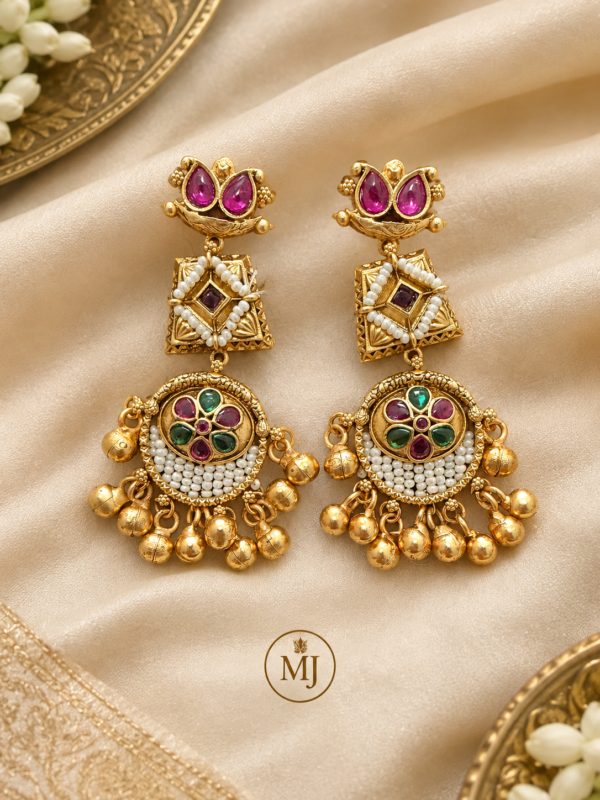 Multicolor Stone & Pearl Jhumka Earrings