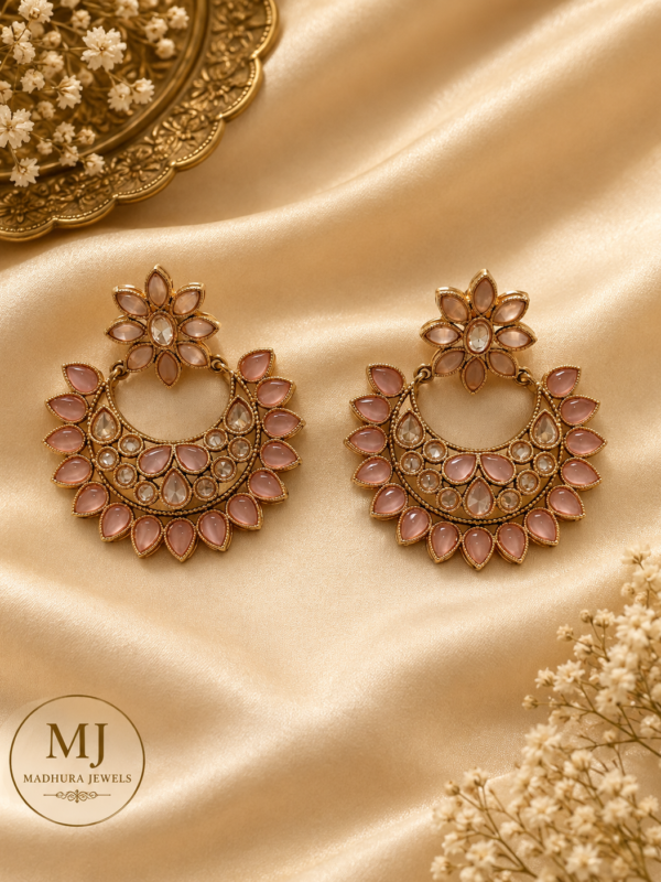 Pink Floral Hoop Chandelier Earrings