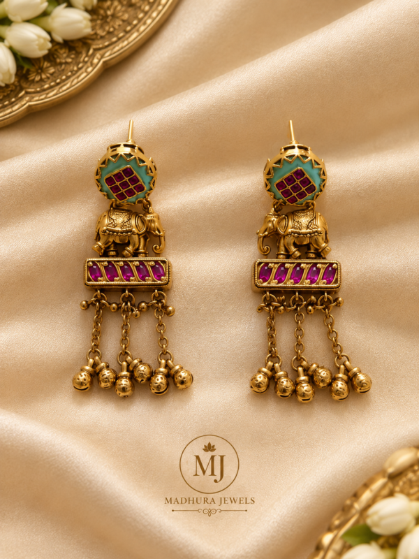 Multicolor Temple Elephant Jhumka Earrings