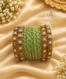 Green Silk Thread & Antique Gold Bangle Set
