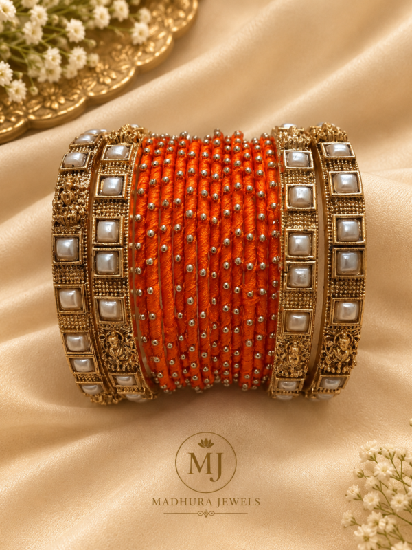 Ornate-Gold-and-Orange-Bangles